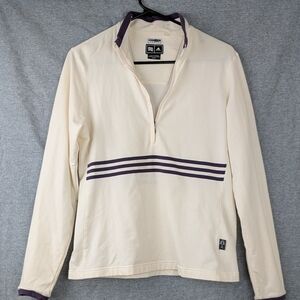 Adidas Women's Climalite AEROREADY Pullover 1/3 Zip Cream Blue Stripes M